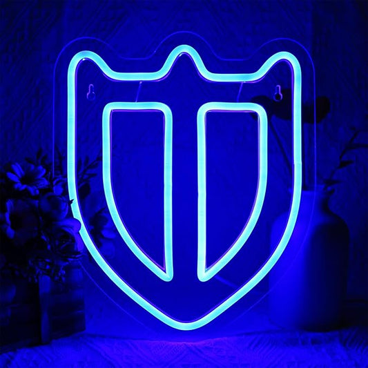 FF14 Paladin Neon Sign for Wall Decor, Shield Neon Light for Game Room, Bedroom, Man Cave, Birthday Decorations, Fans Gifts, Collection, USB Powered, Blue, 11.8"x 9.8"