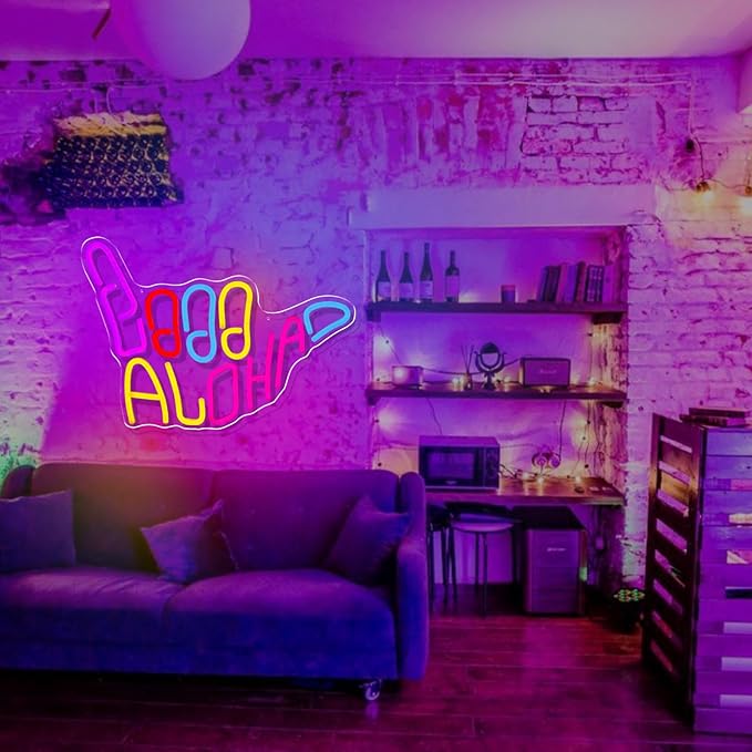 Aloha Hand Neon Sign Dimmable Shaka Gesture Skeleton Hand Led Neon Sign Light for Wall Decor Home Office Hotel Pub Bar Birthday Gift Kids LED Art Wall Decoration