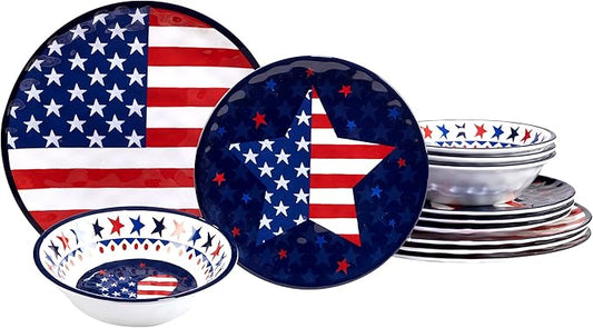 Certified International Stars & Stripes 12 Piece Melamine Dinnerware Set, Service For 4