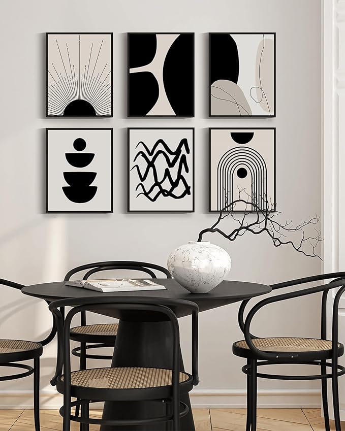 Drsoum Abstract Boho Wall Art Minimalist Geometric Framed Boho Room Decor Black Line Art Canvas Painting Mid Century Modern Prints Bohemian Posters for Living Room Bedroom 11x14in - Black Framed