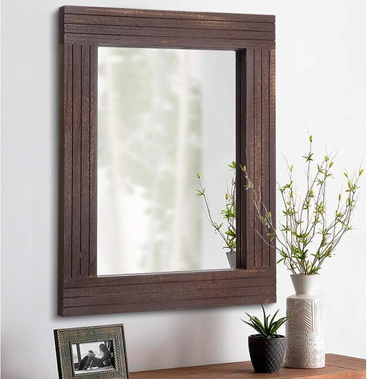 Mirrors for Wall Rustic Wooden Frame Rectangle Mirror Vintage Hanging Mirror for Bedroom Bathroom Living Room Farmhouse Wall Decor Brown Large 20" x 16 "