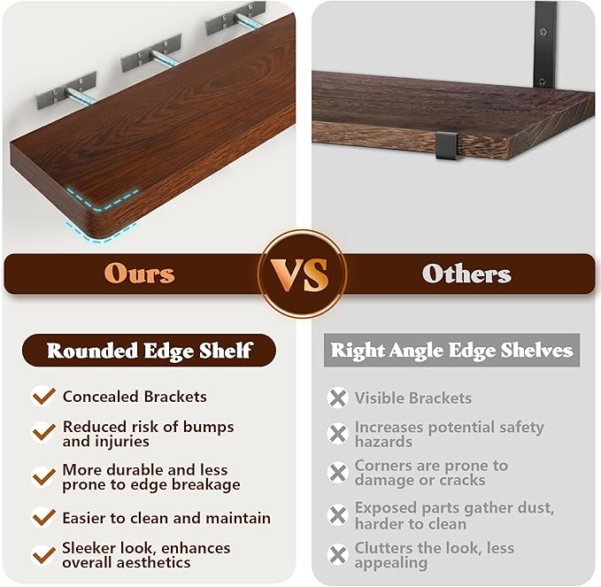 Floating Shelves for Wall,Wall Mounted Rustic Wood Shelves for Bathroom Living Room Bedroom and Kitchen,Long Hanging Shelf for Books/Storage Room/Decor (Rustic Brown,Set of 2,36 in)