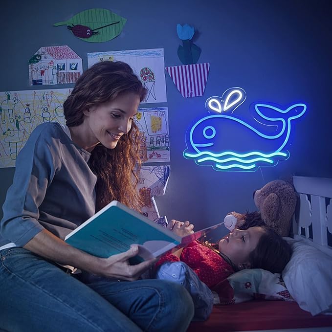 JFLLamp Whales Neon Signs for Wall Decor Neon Lights for Bedroom Led Signs Suitable for Living Room Office Man Cave Beer Bar Pub Restaurant Christmas Party 5V Usb Power, 15 * 8.7 Inch(Blue+Azure）