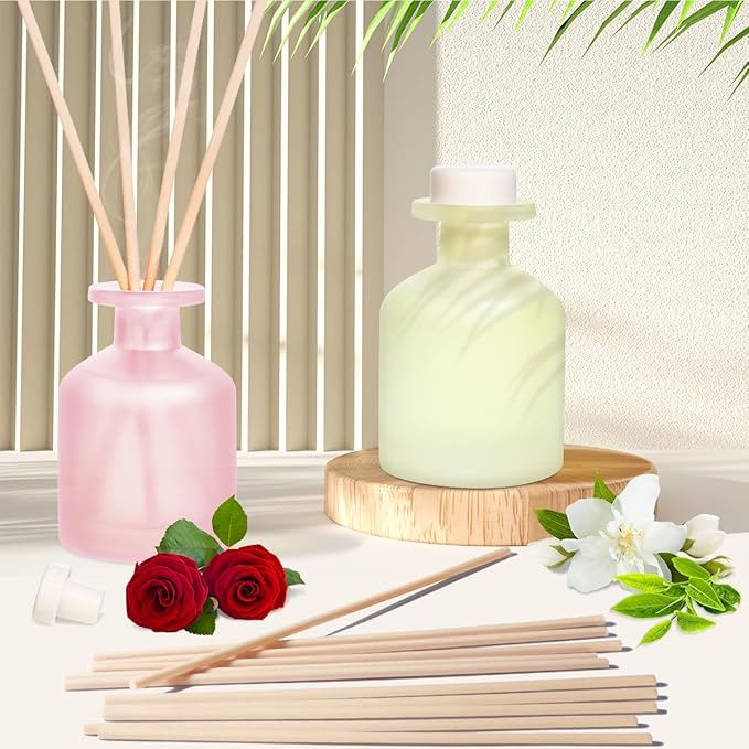 Reed Diffuser - Jasmine Green Tea & Ebony Rose 3.38oz (100ml) 2 Packs Essential Oil Reed Diffuser Set with 16 Sticks, Long Lasting Fragrance for Home, Bathroom, Bedroom, Room, Decor