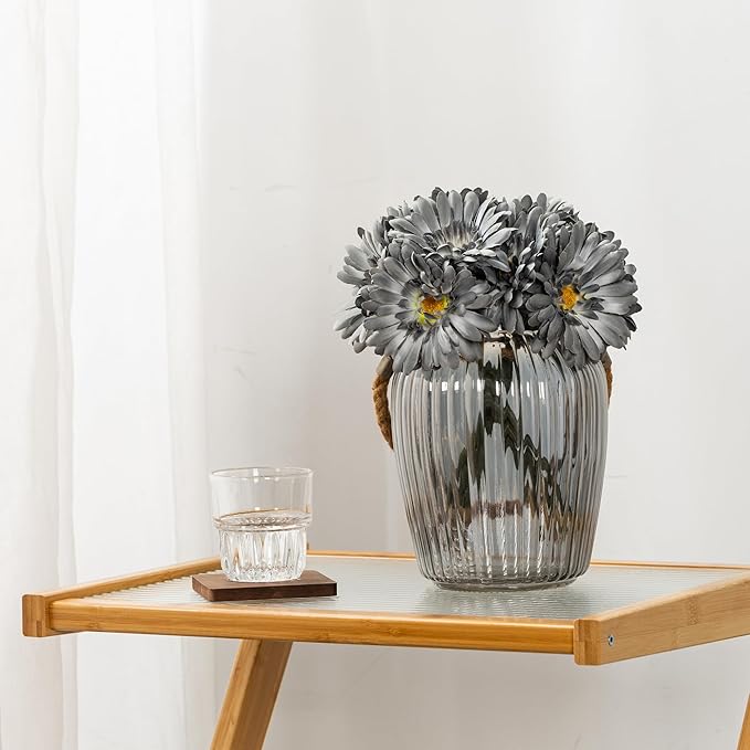 TOPIA Artificial African Daisies Flowers African Daisy Silk Flowers Artificial Gerbera Daisies Pack of 10 (Grey)