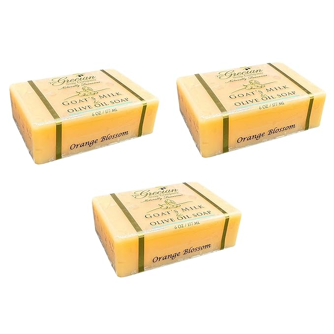 Grecian Goats Milk & Olive Oil Soap Bar 3-pack Orange Blossom Scent: Handmade, All-Natural, Soap for Dry & Sensitive Skin, Anti-Aging, pH-Balanced, RSPO Sustainable - 6oz Bar