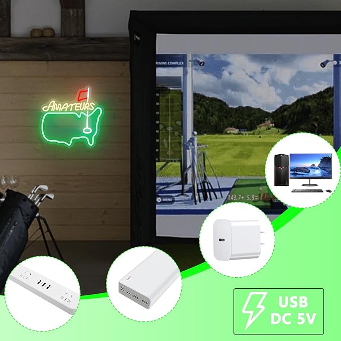 Amateurs Neon Sign, Golf Neon Signs for Wall Decor, Dimmable Led Signs for Bedroom, Light Up Signs for Golf Club Sports Bar Business Man Cave Party Decorations