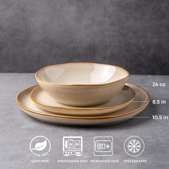 AmorArc Ceramic Dinnerware Sets,Handmade Reactive Glaze Stoneware Plates and Bowls Set,Highly Chip and Crack Resistant | Dishwasher & Microwave Safe Dishes Set,Service for 8 (24pc)