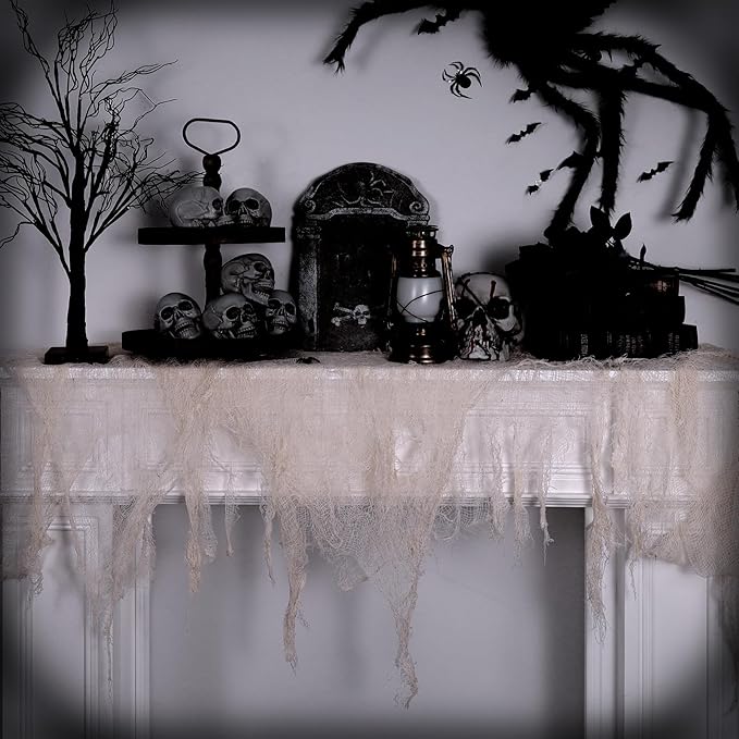 ZYP 315 x 78.7in Halloween Creepy Cloth Beige Spooky Fabric Gauze Spooky Giant Cheese Cloth for Halloween Party Supplies Decorations