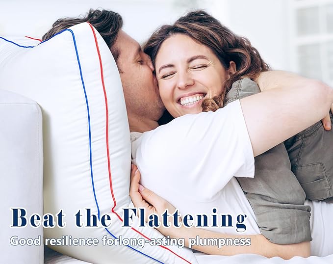 Pillows Queen Size Set of 2, Fluffy Bed Pillows for Sleeping, Queen Pillows 2 Pack with Hotel Quality, Medium Firm and Supportive Down Alternative Pillow for Side and Back Sleeper, 20" x 30"