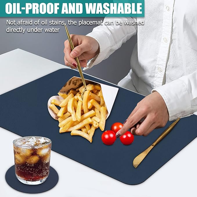Bacgnyer Placemats Set of 6, Placemat with Coasters Heat Stain Scratch Resistant Non-Slip Waterproof Oil-Proof Washable Wipeable Outdoor Indoor for Dining Patio Table Kitchen Decor and Kids (Blue 6)
