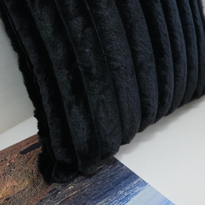 JOJUSIS Pack of 2 Faux Fur Plush Decorative Throw Pillow Covers Couch Cushion Case Soft Pillowcases (Black, 22 x 22-Inch)