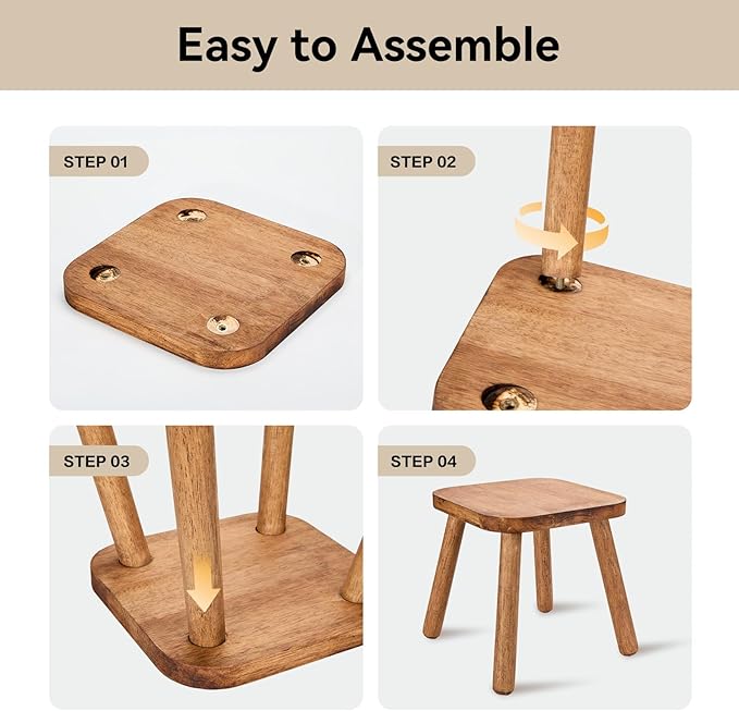 Solid Wooden Stool for Kids 11.7'' Wooden Step Stool for Adults Square Stool Wood Plant Stand Stool Wood Stool Legs Detachable for Kitchen Bathroom Living Room