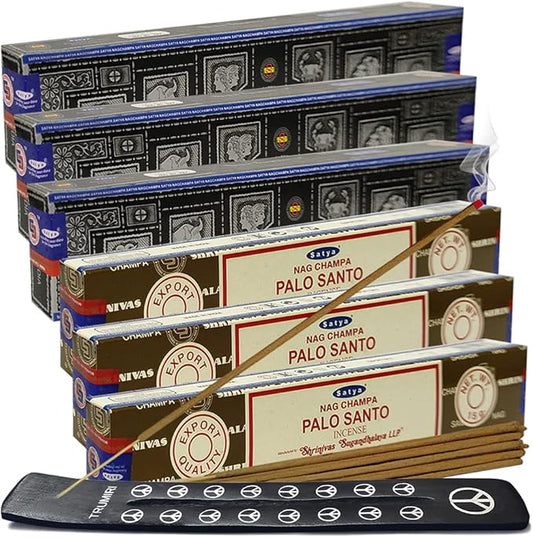 Super Hit Palo Santo Incense Sticks & Holder Bundle Variety Pack from House of Nag Champa Incense Sticks and Trumiri