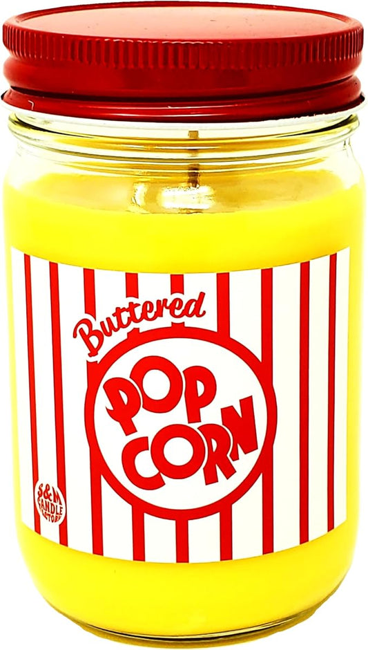 Buttered Popcorn Candle ~ Premium 100% All Natural Soy Candle ~ Movie Night Candle ~ Highly Scented (12oz Glass Jar)