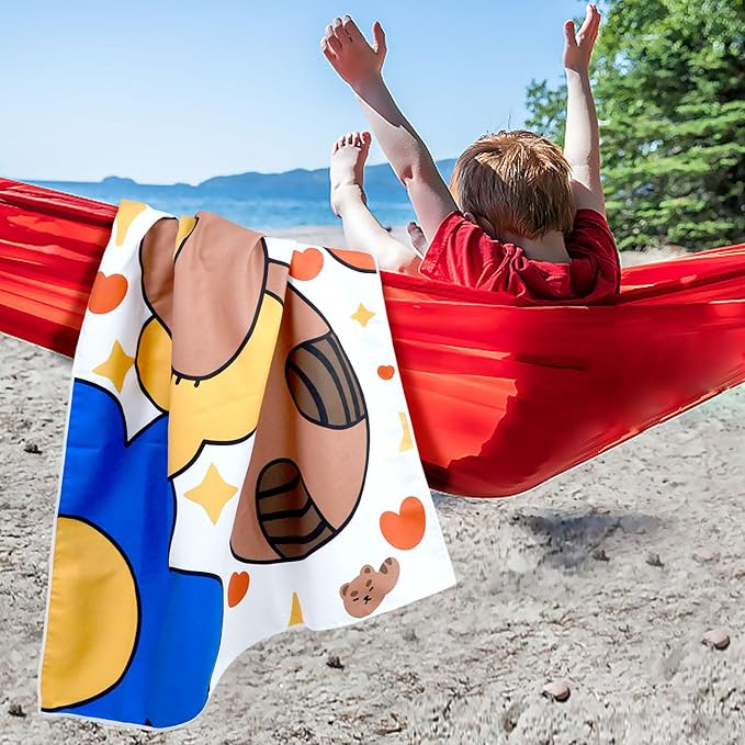 Cleanbear Kids Beach Towel - Cute Happiness Bear Design, Soft and Absorbent, Perfect for Bath, Pool, and Beach - Spread Joy and Comfort