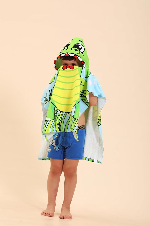 Dinosaur Hooded Towels for Kids, Kids Beach Towels for Boys/Girls, Swimming Towels/Towel Robes/Wearable Towels/Pool Towels for Kids 2-10, Poncho Beach Towels for Kids, Hooded Beach Towels for Toddler