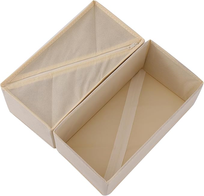 Socks Drawer Organizer Set of 3 Pack Beige, Underwear Dividers, Closet Cabinet Dresser Wardrobe Storage Boxes for Panties Stockings Leggings