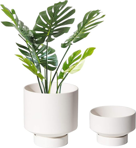 UBEE Plant Pot for Indoor Plants | 5.43 + 4.61 Inch Ceramic Flower Pot | Small Planter Pots with Drainage Hole and Saucer for Herb, Cactus and Orchid, 2 Set, White