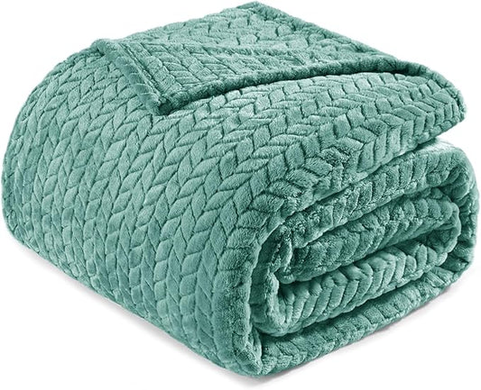 Exclusivo Mezcla Celadon Fleece King Size Blanket for Bed, 90x104 Inches Soft Cozy Jacquard Flannel Blankets, Lightweight Fuzzy Plush Warm for All Seasons