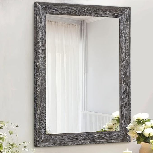AAZZKANG Wall Mirror with Rectangle Wood Frame Large 20"x16" Rustic Decorative Hanging Mirrors for Bedroom Bathroom Living Room Home Office