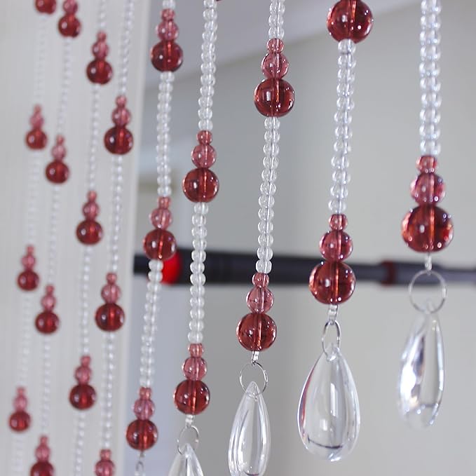 Hanging Glass Door Beads Curtains Valance Self-Adhesive for Doorways Crystals Stran Arched Windows, Clear Crystal Room Partition Curtain Door Frame Beads for Doorways Closets 12