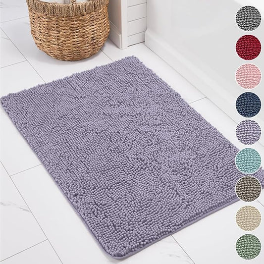 KANGAROO Bathroom Rugs, Chenille Soft Absorbent Bath Rug, Shaggy Shower Mat, Quick Dry Machine Wash Bathmat, Plush Carpet Mats for Tub, Bathtub and Room Home Decor Accessories, 30x20, Light Purple