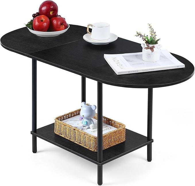 Coffee Tables for Living Room,2-Tier Small Coffee Table Industrial Modern Black Coffee Table with Storage Shelf and Wood Tabletop for Small Space,Home Office
