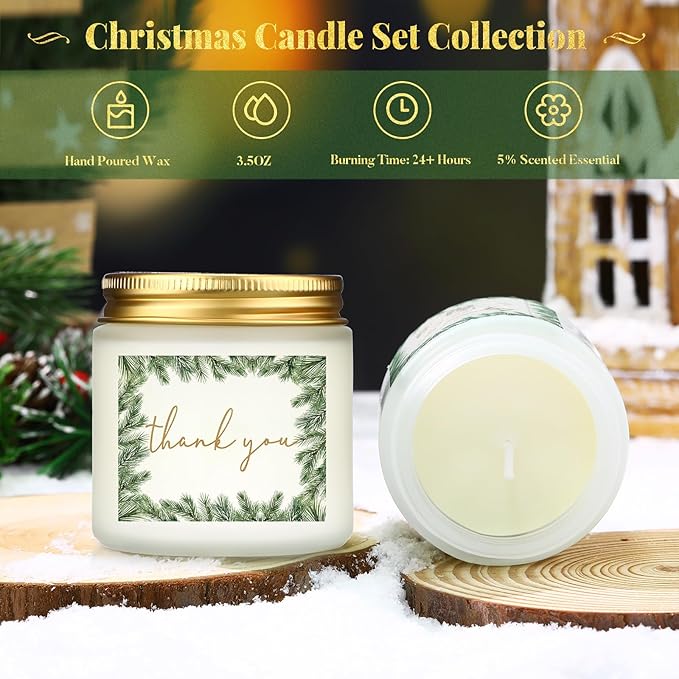 Coume 10 Set Thank You Gifts Candles Employee Appreciation 3.5 oz Christmas Scented Candles Bulk Inspirational Soy Wax Jar Candle Thank You Gifts for Team Coworkers Employee Teacher Volunteers