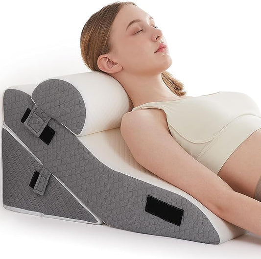3 PCS Upgraded Bed Wedge Pillow for Sleeping - 35D Post Surgery Pillow for Back Leg Pain Relief - 16.5" Wide Wedge Pillows for After Surgery for Acid Reflux & GERD & Snoring(White Grey)