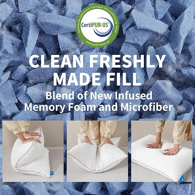 Pillows King Size Set of 2 Cooling Shredded Memory Foam Pillows for Bed