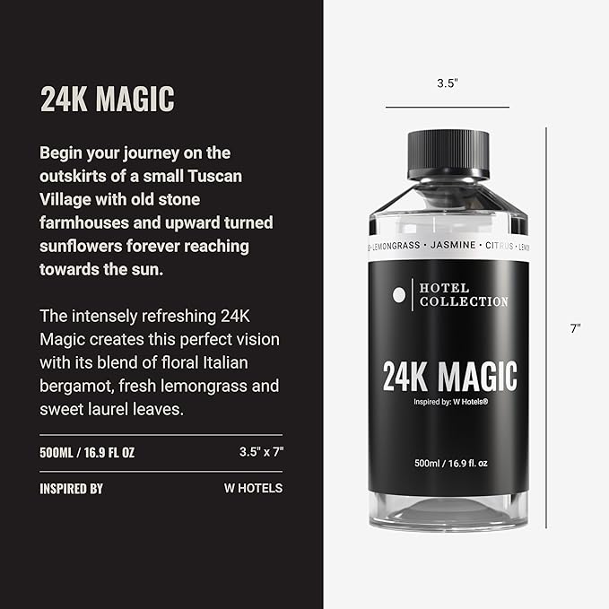 Hotel Collection - 24K Magic Essential Oil Scent - Luxury Hotel Inspired Aromatherapy Scent Diffuser Oil - Hints of Zesty Citrus, Floral Jasmine, & Delicate Lily - for Essential Oil Diffusers - 500mL