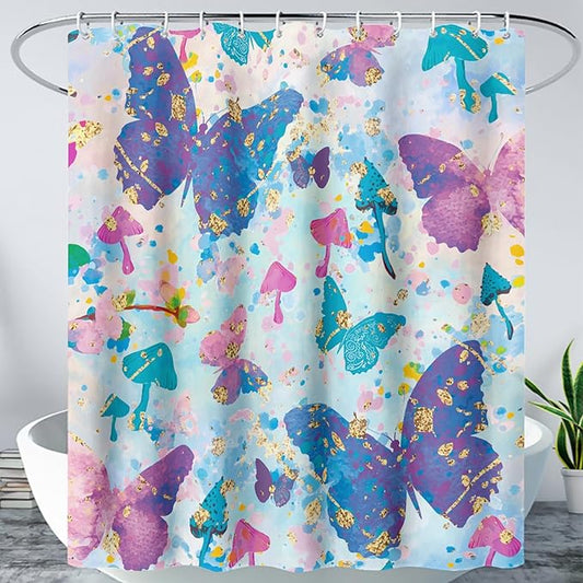 AILONEN Butterfly Shower Curtain for Bathroom, Blue Pink Tie Dye Butterfly Bath Curtain,Women Girls Bathroom Curtain,36" W*72" H Polyester Waterproof with 12 Plastic Hooks
