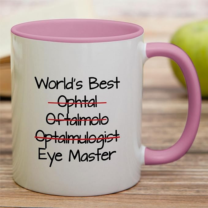 Retreez Funny Mug - World's Best Ophthalmologist Eye Doctor Master Ophthalmology 11 Oz Ceramic Coffee Mugs - Sarcasm Motivational Inspirational birthday gifts - White Mug with Pink Handle and Inner