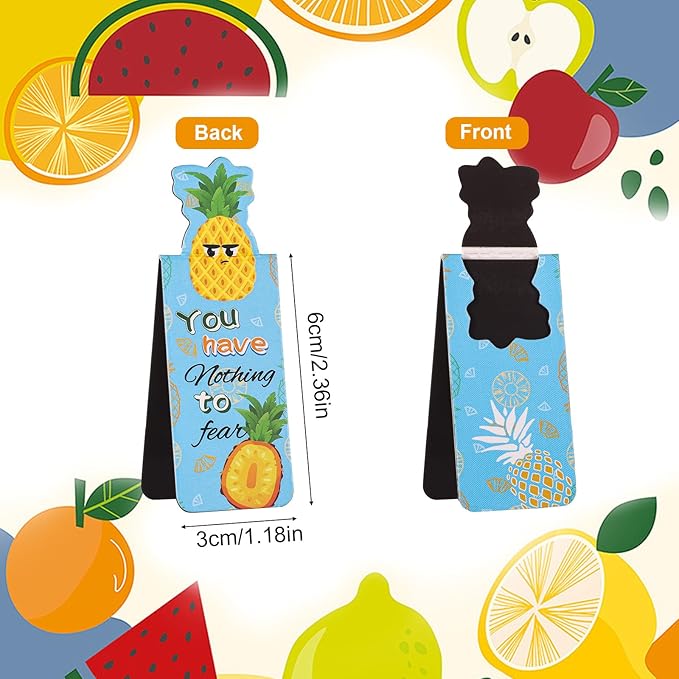 12pcs Magnetic Bookmarks, Cute Fruit Magnet Page Markers Page Holders Bookmarks Funny Fruit Double Sided Magnet Book Markers Holders for Students Teachers Reading Party Favors