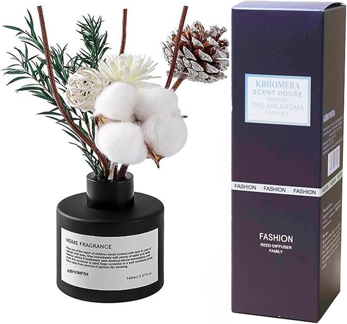 Reed Diffuser Set with Dried Flowers, 3.38fl.oz Fragrance Diffuser with Sticks, Scented Sticks Aroma Diffuser, Home & Office Décor for Air Fresheners, Bathroom (Osmanthus Longjing)