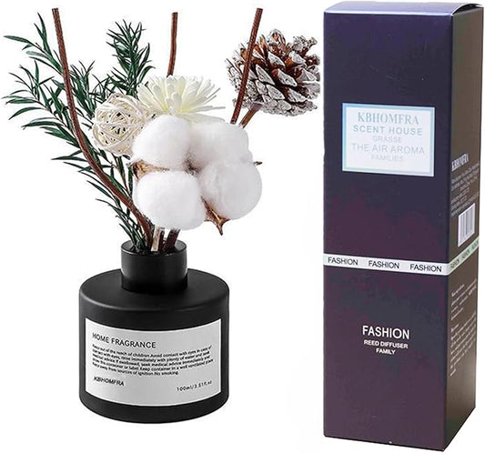 Reed Diffuser Set with Dried Flowers, 3.38fl.oz Fragrance Diffuser with Sticks, Scented Sticks Aroma Diffuser, Home & Office Décor for Air Fresheners, Bathroom (Osmanthus Longjing)