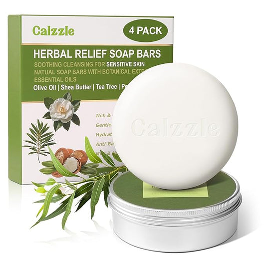 4 Pcs Herbal Soap Bar with Tea Tree Oil, Olive Oil & Organic Shea Butter - Natural Handmade Soap for Women & Men, Gentle Face, Body & Foot Cleanser for Dry, Itchy or Sensitive Skin, 3.53 oz