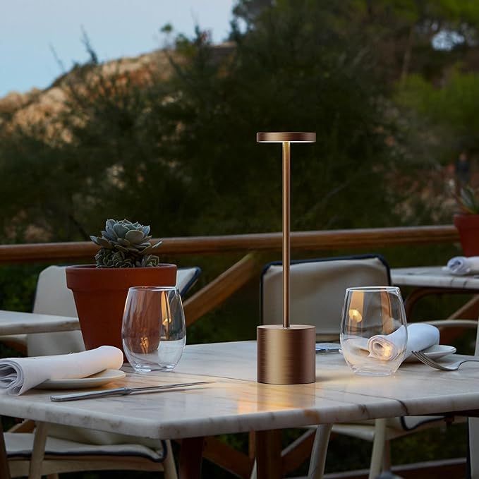 SAKRINGT Cordless Table Lamps Rechargeable,6000mAh Portable Battery Operated LED Table Light for Restaurant Outdoor Brown