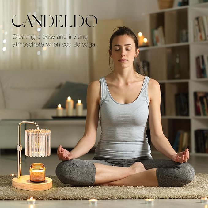 Candle Warmer Lamp with Timer: Gold Candle Warming Lamp with 2 Bulbs Height Adjustable Wax Melt Warmer Dimmable Modern Bedroom Decor Gift for Women