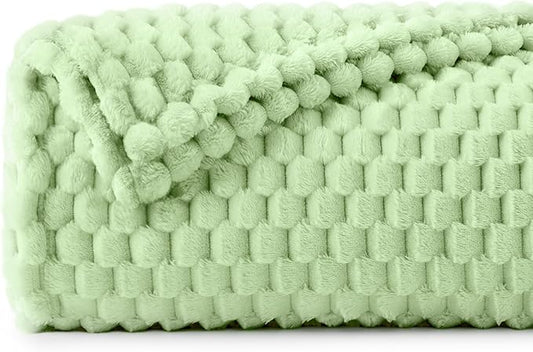 BEDELITE Fleece Twin Blanket for Couch & Bed - 3D Jacquard Decorative Light Green Throw, Super Soft and Cozy Warm Fuzzy Blanket All Seasons Suitable, 50x60Inches