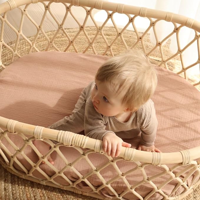 Denmark - Super Soft Muslin Mini Crib Sheets - 24'' x 38'' - 100% Organic Baby Crib Sheets for Boys and Girls (Natural)