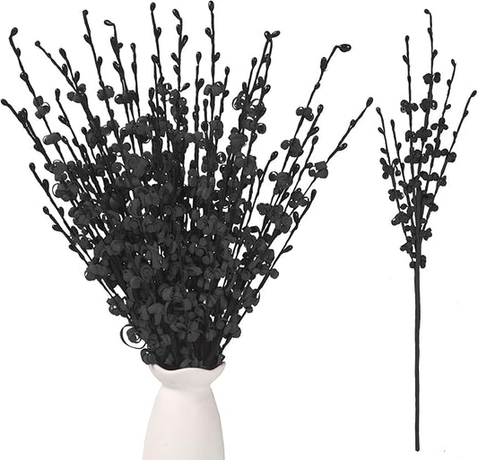 10Pcs 17.5'' Black Flowers Artificial Jasmine Black Faux Flowers DIY Floral Art for Halloween Centerpieces Gothic Home Wedding Bouquets Office Vases Independence Day Decor