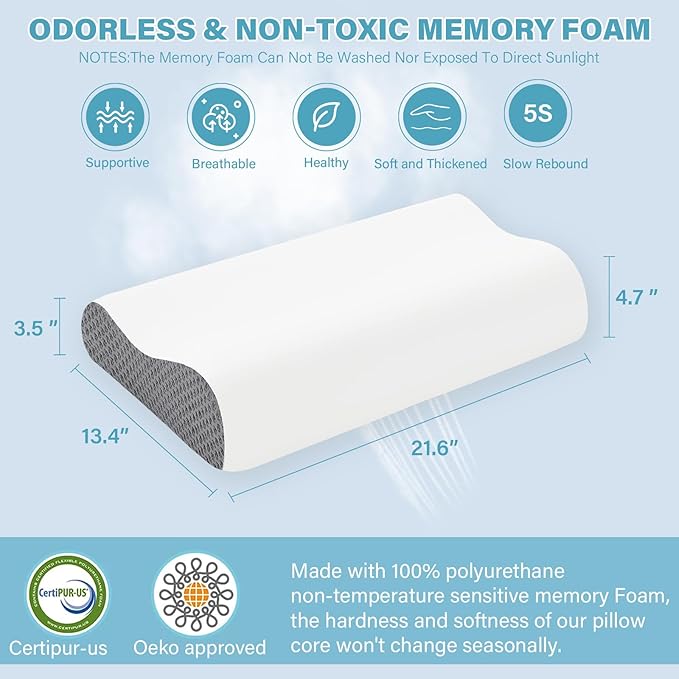 Memory Foam Cooling Bed Pillows for Sleeping, Ergonomic Cervical Pillow for Neck and Shoulder Pain Relief, Adjustable Cold Pillow with Pillowcase