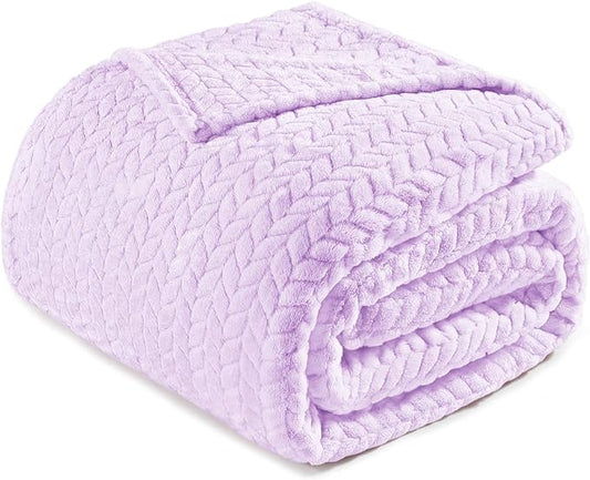 Exclusivo Mezcla Lilac Purple Fleece King Size Blanket for Bed, 90x104 Inches Soft Cozy Jacquard Flannel Blankets, Lightweight Fuzzy Plush Warm for All Seasons