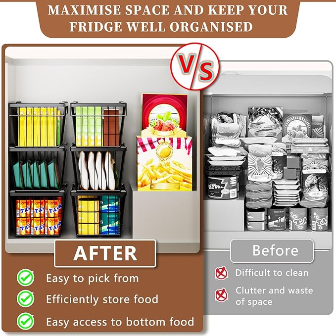 Freezer Organizer Bins，Upgraded Bottom Leak-Proof net，4 Pack，Encryption and Hardening ，Deep Freezer Organizer Bins for 5 to 7 Cu.FT Small Chest Freezer， Easy Get Bottom Foods