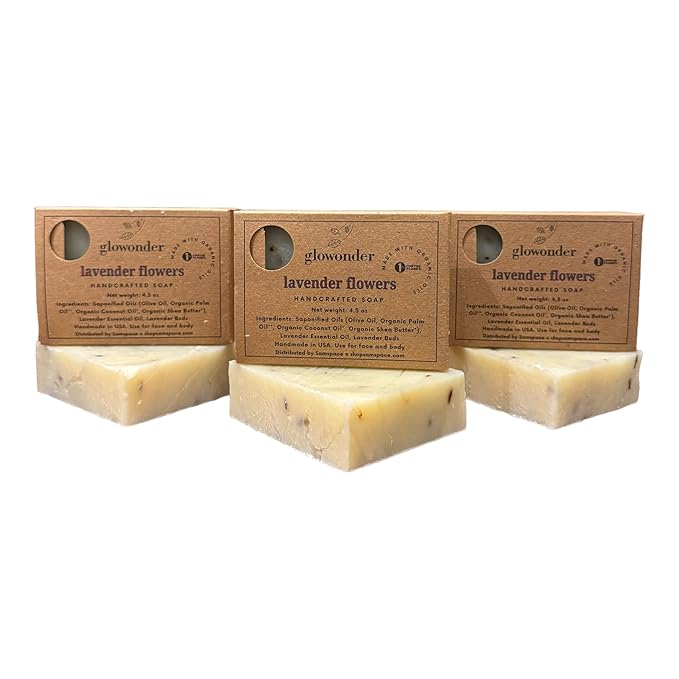 3 Pack Lavender Flowers Handmade Organic Bar Soap for Face and Body - Moisturizing, All-Natural, Cruelty-Free - Botanical Ingredients - Shower, Bath, Hand Soaps, Gifts - 13.5 oz