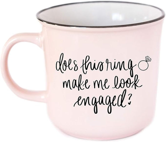 Sweet Water Decor Does This Ring Make Me Look Engaged Mug | 16oz Campfire Style Mug for Brides | Bridal Shower, Engagement Gift