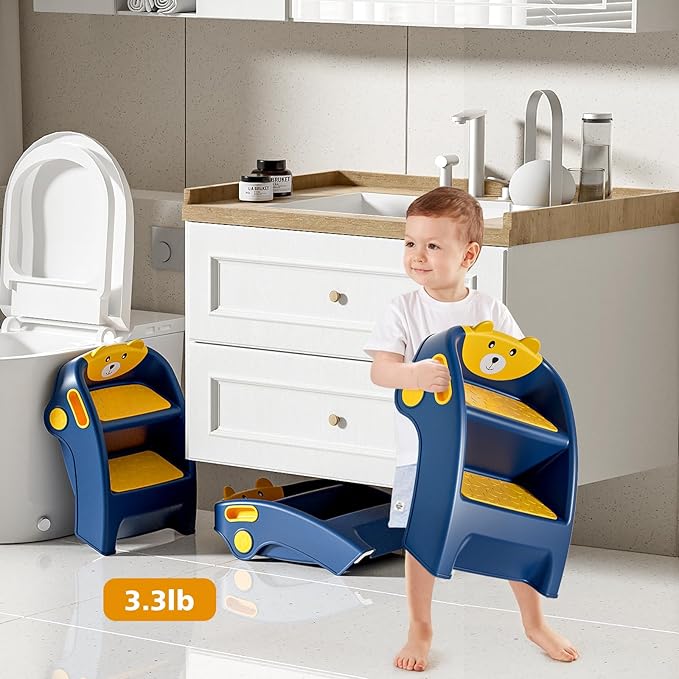 Folding Kids Step Stool for Bathroom and Potty Training,2.9lbs,Anti-Slip, Anti-Tip A-Frame Design with 10-Second Setup-Potty 2 Step Stool for Toddlers,CPC Certified for Safety and Easy Hand Washing