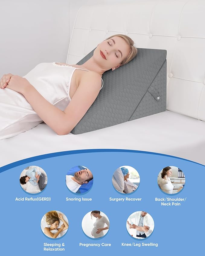 Forias Wedge Pillow for Sleeping 9 &12 Inch Adjustable Bed Wedge Pillow for After Surgery Foldable Memory Foam Triangle Pillow Wedge for Acid Reflux Snoring Post Surgery Back Leg Knee Pain - Gray